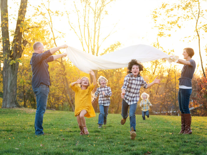 family playing outside