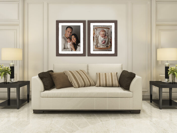 Portraits hung in living room